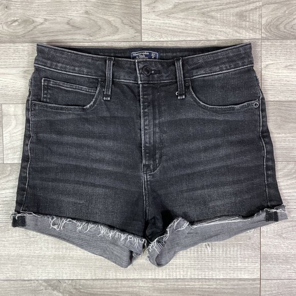 Abercrombie & Fitch Pants - Abercrombie & Fitch Cuffed Simone High Rise Denim Jean Shorts Black Wash sz 27/4